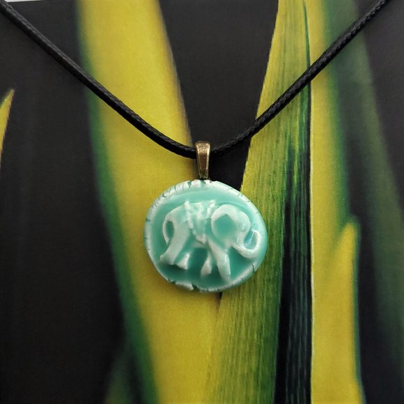 Handmade Ceramic Aqua Green Elephant Pendant Necklace - Picture 6 of 12